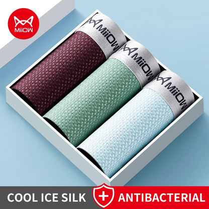 MiiOW Ice Silk Men's Underwear - 3Pcs Breathable Mesh Antibacterial Boxer Briefs - ShopHub