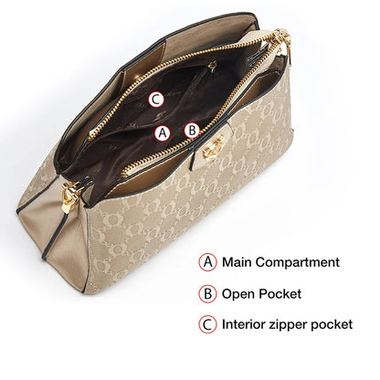 FOXER Women's Shoulder Bag Split Leather Lady Crossbody Bag Fashion Monogram Print Large Capacity Handbag Purse
