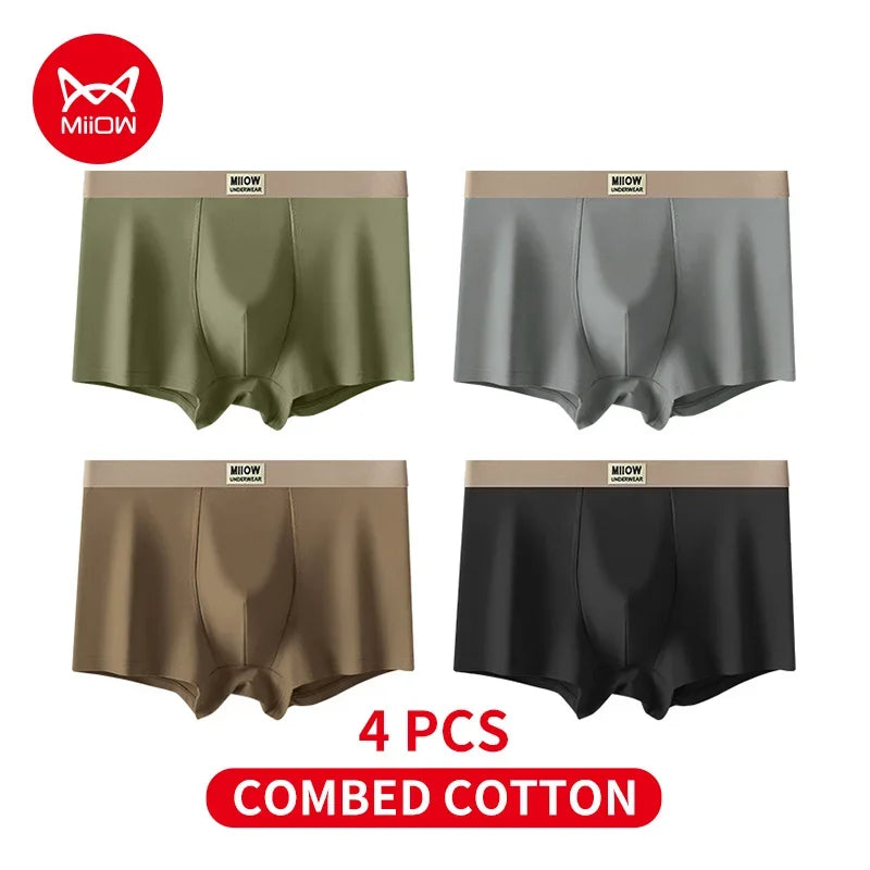 MiiOW 4Pcs Cotton Men's Underwear Soft Antibacterial U-shaped Crotch Breathable Boxer Briefs - ShopHub