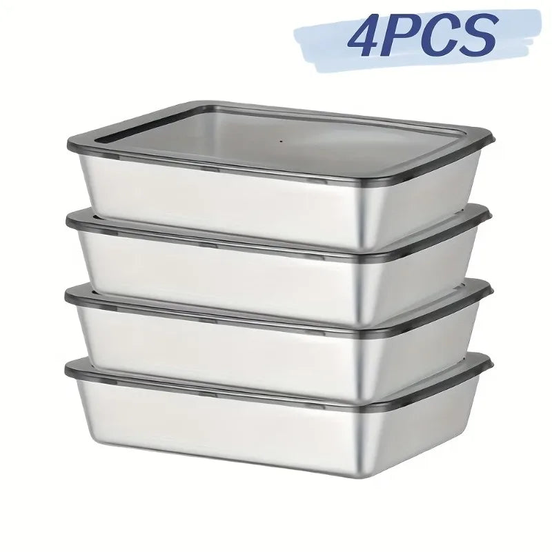 1-6Pcs Stainless Steel Food Containers with Black Lids - ShopHub