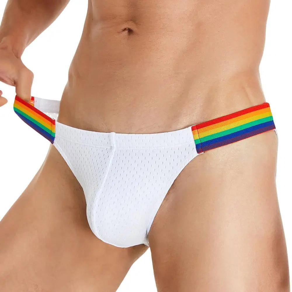SEOBEAN Men's Breathable Underwear - Mesh Sexy Briefs with Rainbow Belt - ShopHub