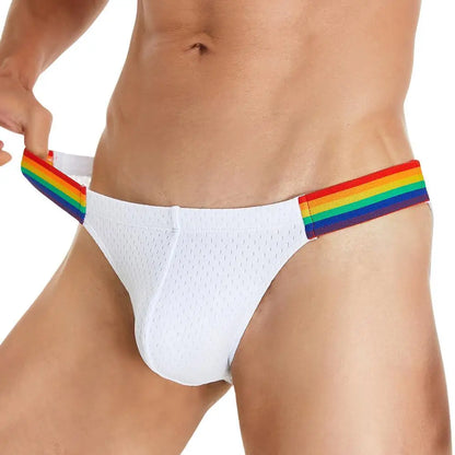 SEOBEAN Men's Breathable Underwear - Mesh Sexy Briefs with Rainbow Belt - ShopHub