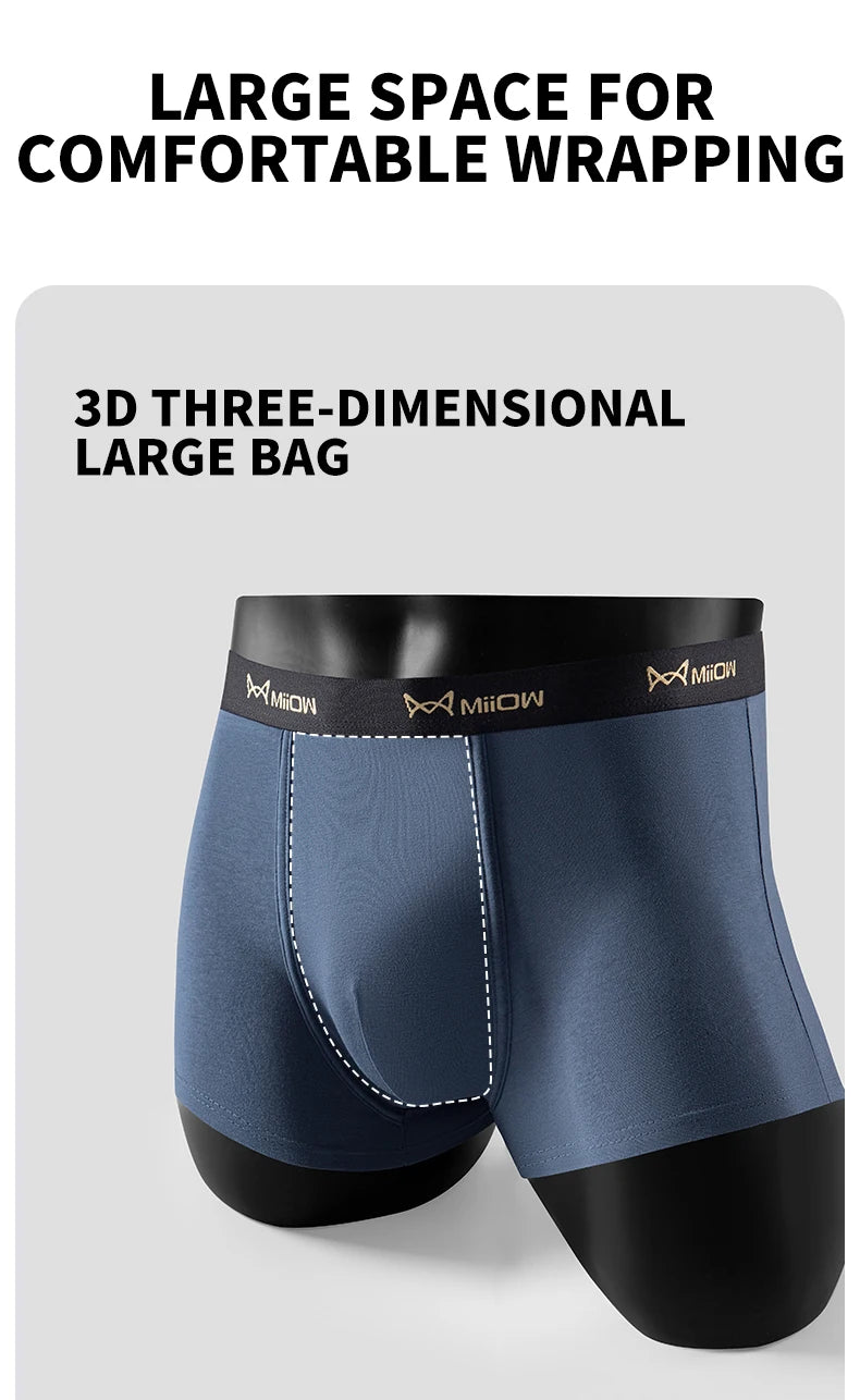 MiiOW 3Pcs Men's Antibacterial Boxer Underwear - Cotton Breathable Mesh Crotch Plus Size Boxershorts - ShopHub