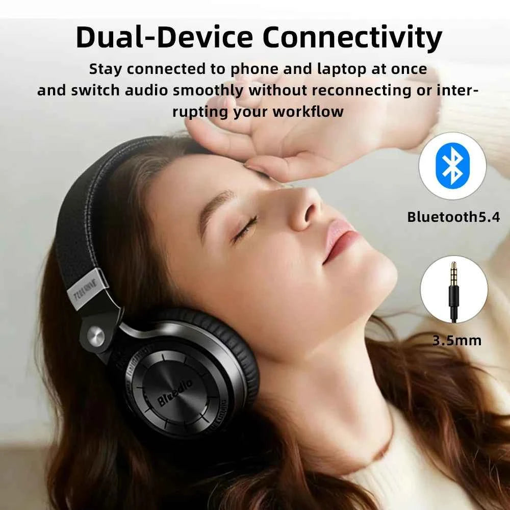 Bluetooth T2+ Headphone Wireless Foldable Sports Earphone with HIFI Sound, 57mm Strong Bass, and SD Card Slot