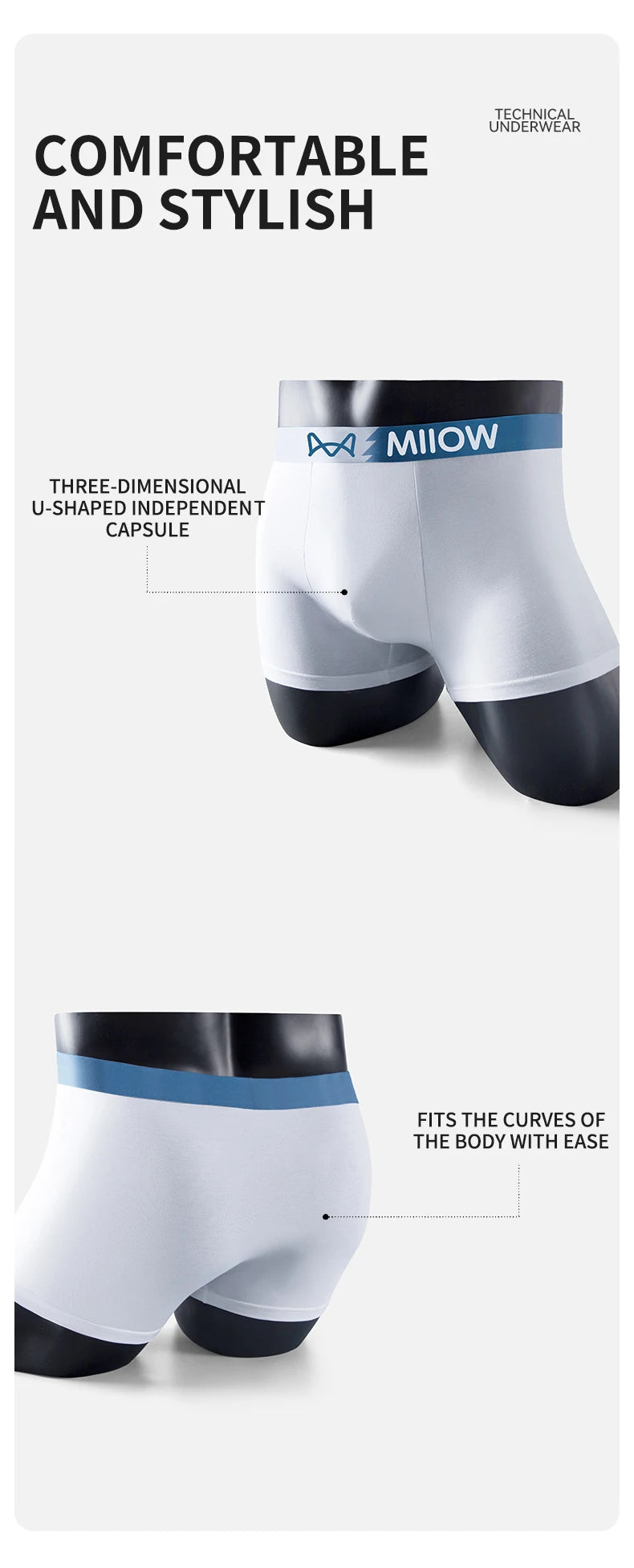 MiiOW Men's Antibacterial Underwear 3Pcs Cotton Boxers - ShopHub
