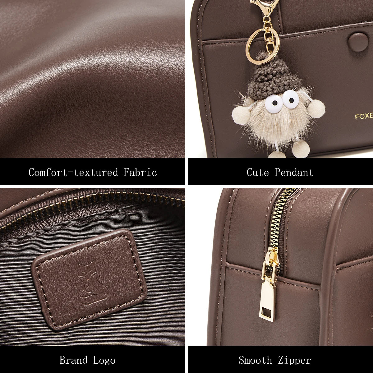 FOXER Female Shoulder Bag PU Leather Cross Body Bag 2026 New Fashion Messenger Bag Large Capacity Commute Daliy