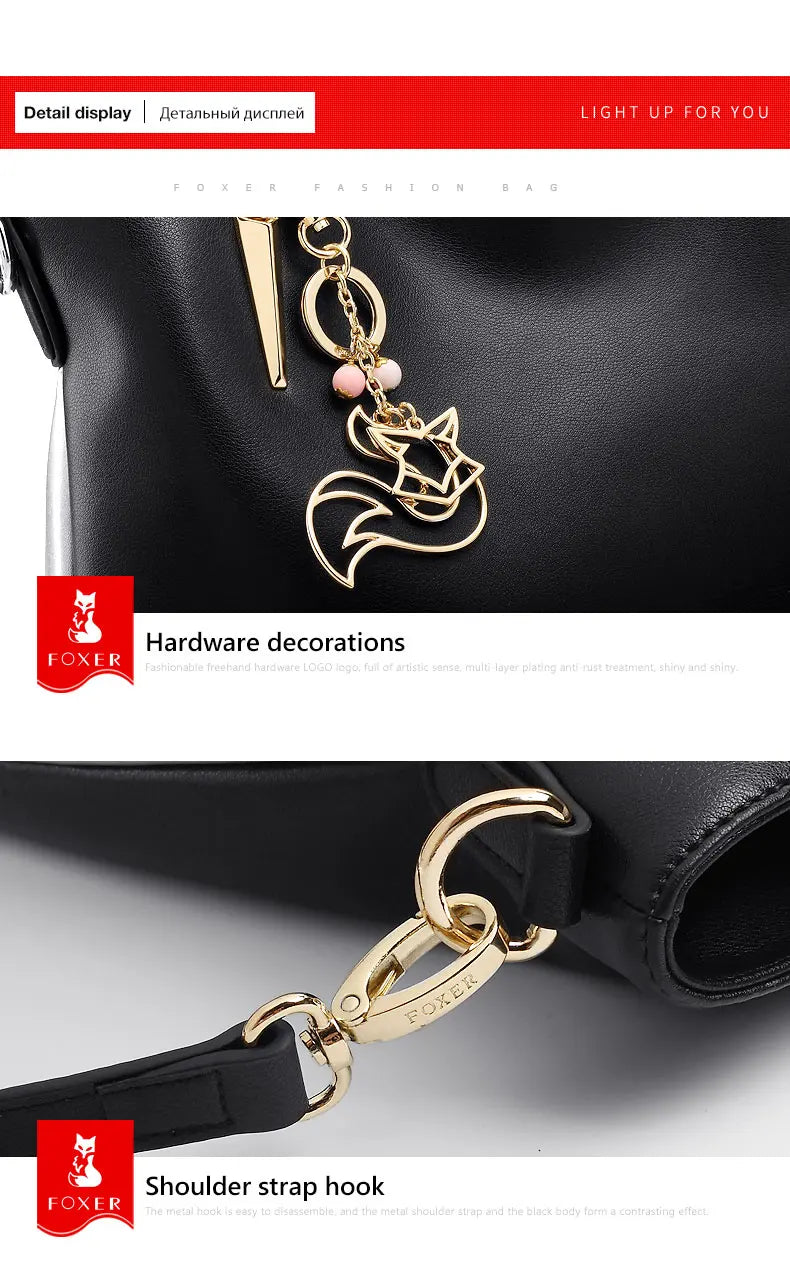 FOXER New Elegant Shoulder Bag for Women Luxury Designer Handbags Cowhide Leather Female Messenger Crossbody Bag Purse