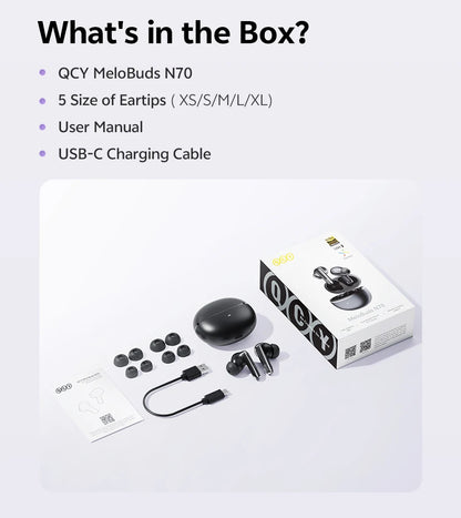 QCY MeloBuds N70 Wireless Earphones with Hybrid Adaptive ANC, Hi-Res Sound, and 50Hrs Battery Life - ShopHub