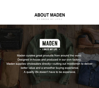 Maden Men‘s Vintage Washed Denim Jeans Blue Cotton Canvas Workwear Zipper Pants Loose Fit Casual Trousers for Spring and Autum