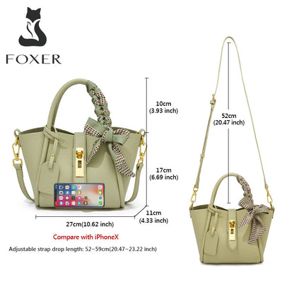 FOXER Women's Handbag Split Leather Shoulder Bag 2026 Fashion Lady Crossbody Bag Light Luxury Commuter Bucket Bag as Gift