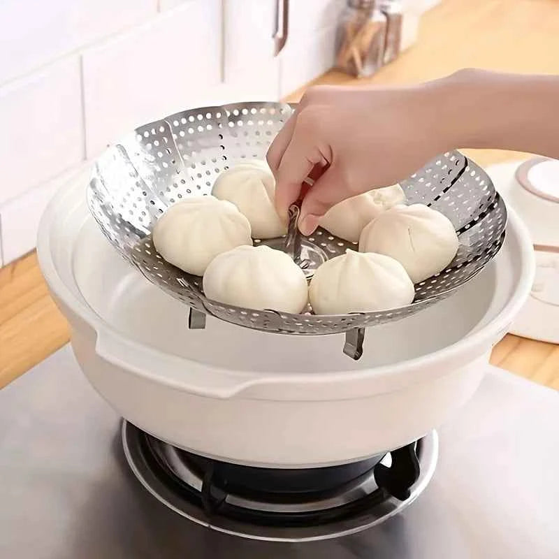 Foldable Stainless Steel Steamer, Collapsible Cooking Rack for Kitchen Restaurant, Multi-Purpose Food Steamer