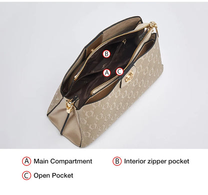 FOXER Women's Shoulder Bag Split Leather Lady Crossbody Bag Fashion Monogram Print Large Capacity Handbag Purse