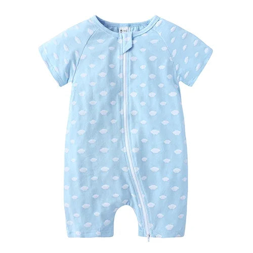 Kids Tales Summer Sprout Cotton-Stretch Double-Zip Romper