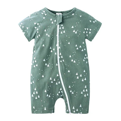 Kids Tales Summer Sprout Cotton-Stretch Double-Zip Romper