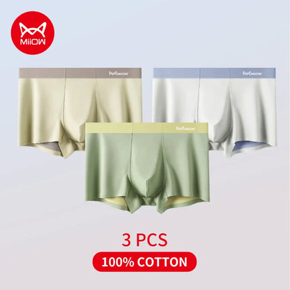 MiiOW Silky Soft Men’s Underwear - 3Pcs Cotton Antibacterial Boxer Shorts - ShopHub
