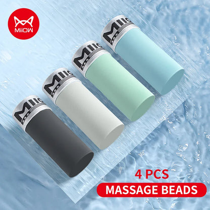MiiOW Ice Silk Men Underwear 4Pcs Antibacterial Massage Beads Boxers Briefs - ShopHub