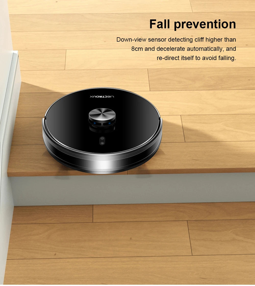 Liectroux Lilin X6 robot vacuum cleaner on a hardwood floor, showing its sleek design and compact size for efficient cleaning.