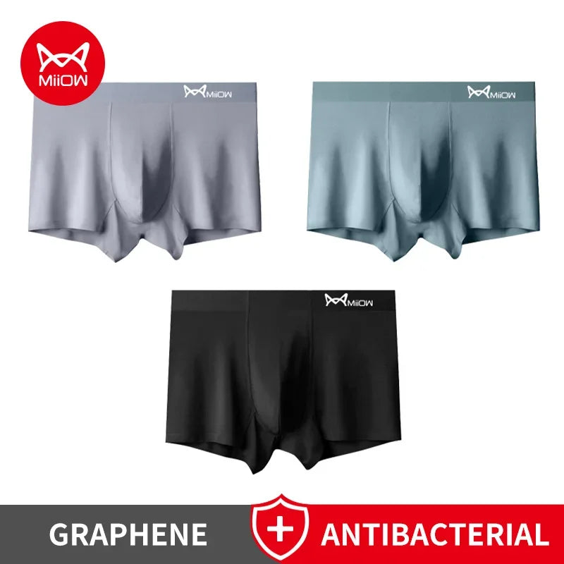 MiiOW Men's Modal Underwear - 3Pcs Graphene Antibacterial Boxer with Seamless Cuffs - ShopHub