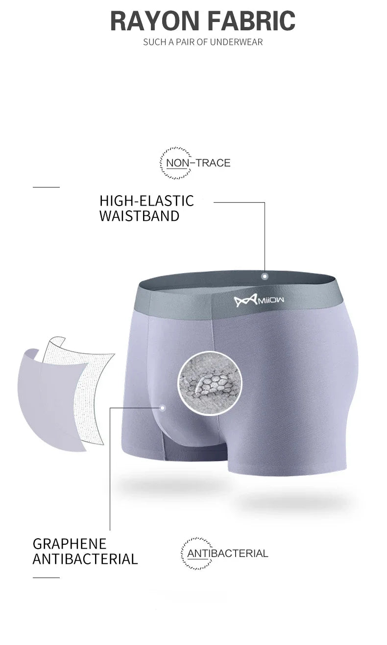 MiiOW Men's Modal Underwear - 3Pcs Graphene Antibacterial Boxer with Seamless Cuffs - ShopHub