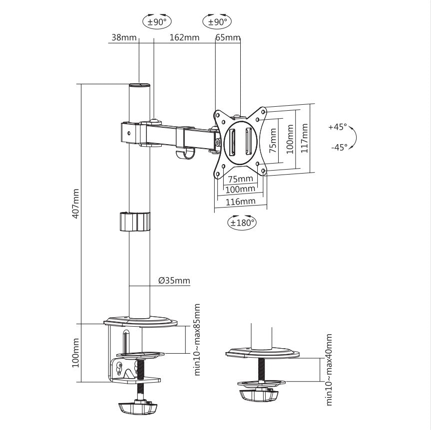 Locktight Single-Monitor steel articulating mount sue-e furniture