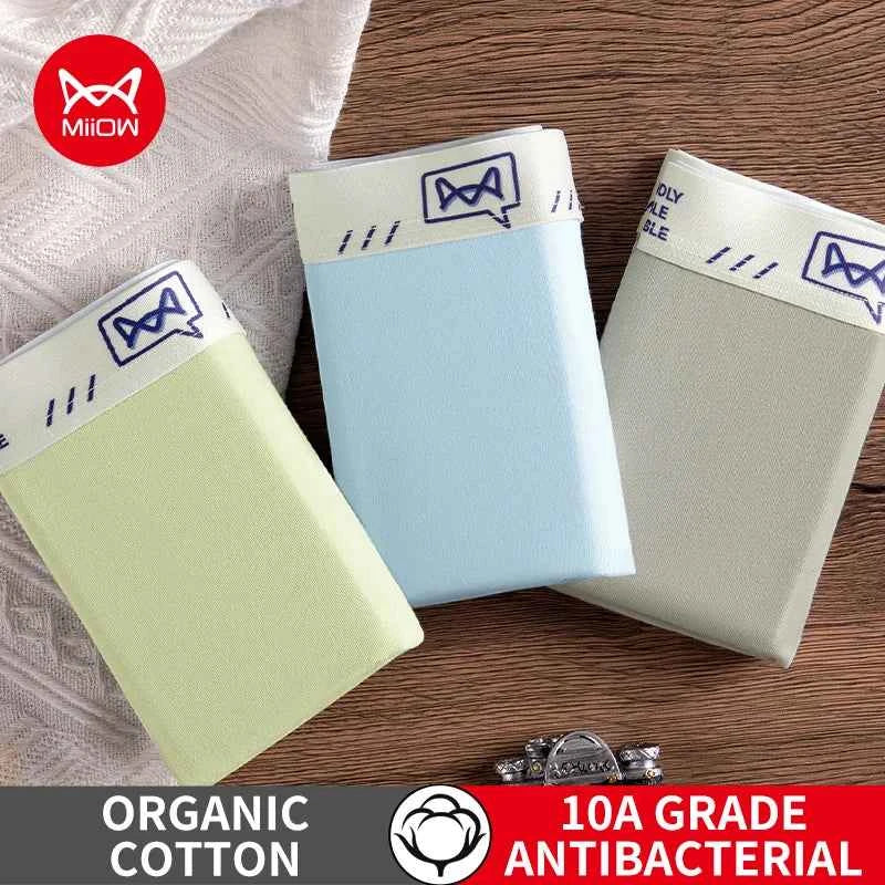 MiiOW 3Pcs Cotton Men Underwear Boxers 10A Antibacterial Crotch Man Panties Soft Silky Men's Underpants Breathable Boxershorts