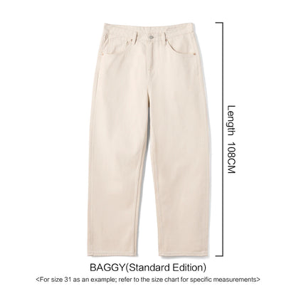 SIMWOOD 2026 Spring New Baggy Fit 11.3oz  Cotton Fabric Jeans Men Plus Size Casual Denim Chinos Pants