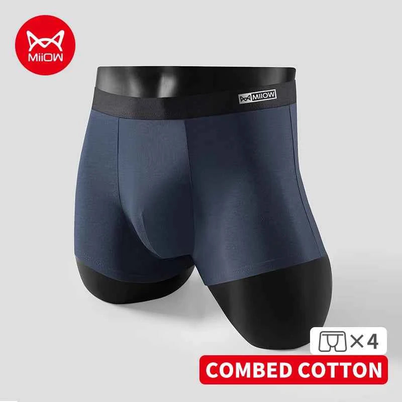 MiiOW 4Pcs Cotton Men Boxershorts Breathable Antibacterial Crotch Men's Panties Man Underpants Mens Underwear Mens Boxer Briefs