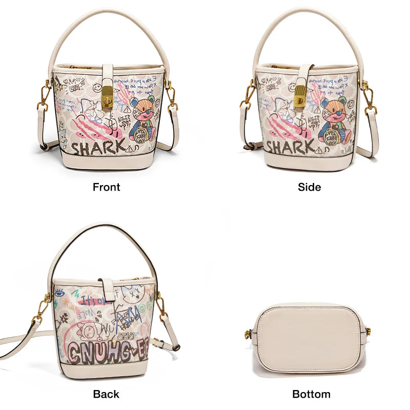 FOXER PU Leather Stylish Women's Dating Handbag Premium Commuter Messenger Shoulder Bag Lady Office Prints Bucket Crossbody Bags