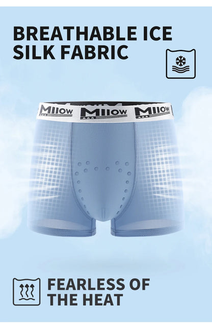 MiiOW 3Pcs Men's Breathable Underwear Ice Silk 10A Antibacterial Boxershorts with 101 Massage Beads - ShopHub