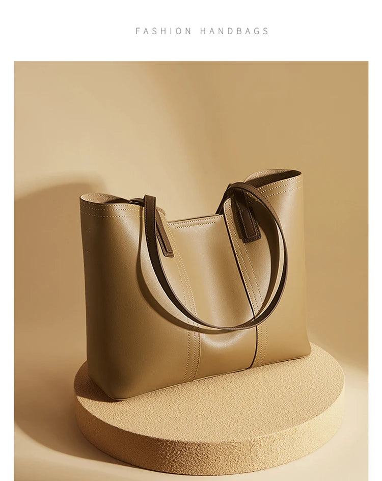 FOXER Soft Leather Handbag Women's Shoulder Bag Cowhide Leather Female Tote Bag Commute Large Capacity Luxury Bucket Bag Purse