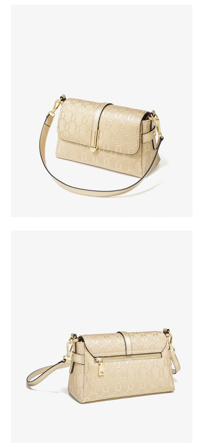 FOXER Split Leather Women's Shoulder Bag Luxury Female Crossbody Bag Fashion Monogram Gold Embossing Bag for Commute & Travel