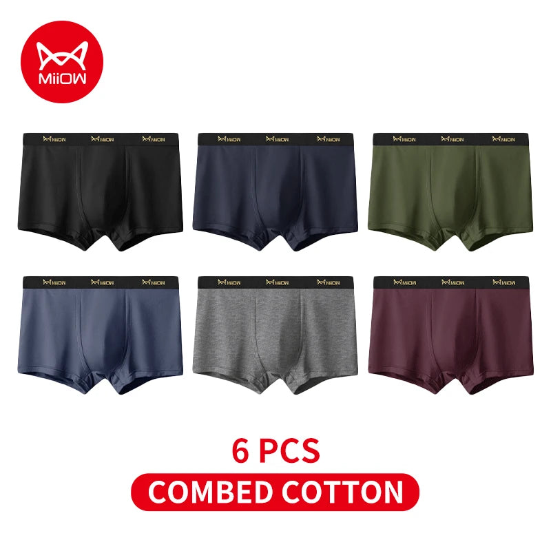 MiiOW 6Pcs Men's Cotton Underwear - Soft Antibacterial Breathable Boxer Briefs with Cotton Crotch - ShopHub
