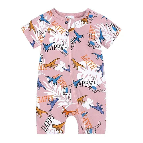 Kids Tales Summer Sprout Cotton-Stretch Double-Zip Romper