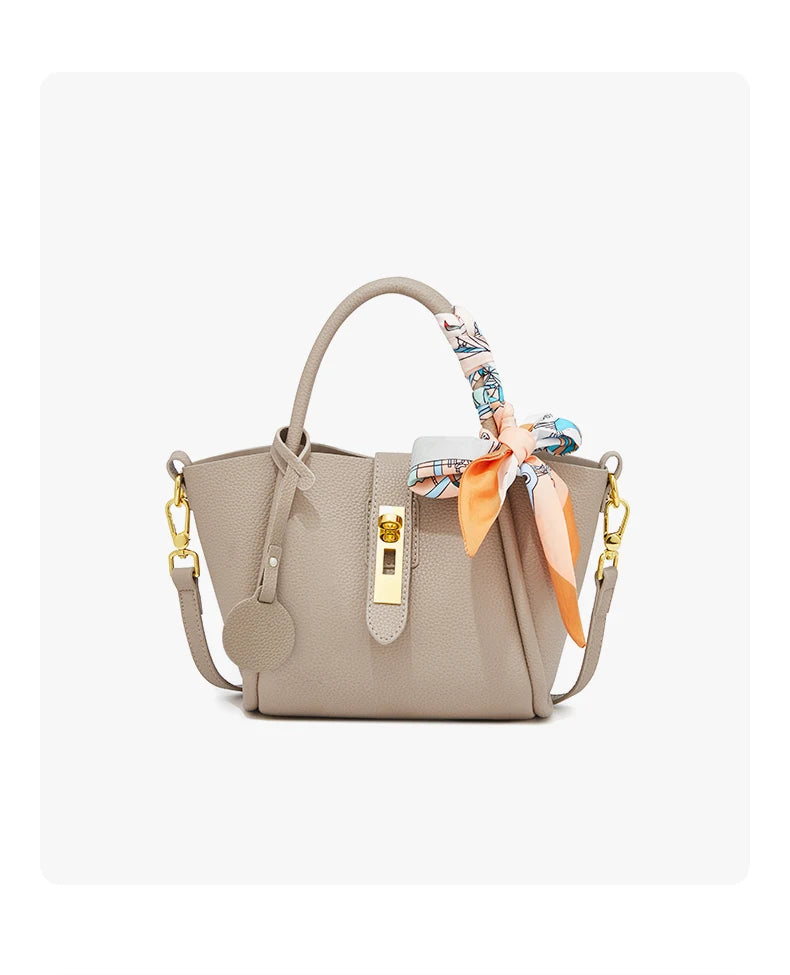 FOXER Women's Handbag Split Leather Shoulder Bag 2026 Fashion Lady Crossbody Bag Light Luxury Commuter Bucket Bag as Gift