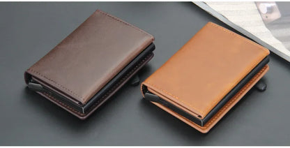 Magnetic RFID Blocking Credit Card Holder Men Wallets Anti Theft Aluminum Metal Pu Leather Small Pop Up Wallet Cardholder Case