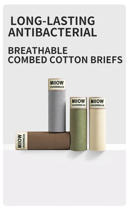 MiiOW 6Pcs Breathable Cotton Men's Underwear - Combed Cotton Antibacterial Boxer Briefs - ShopHub