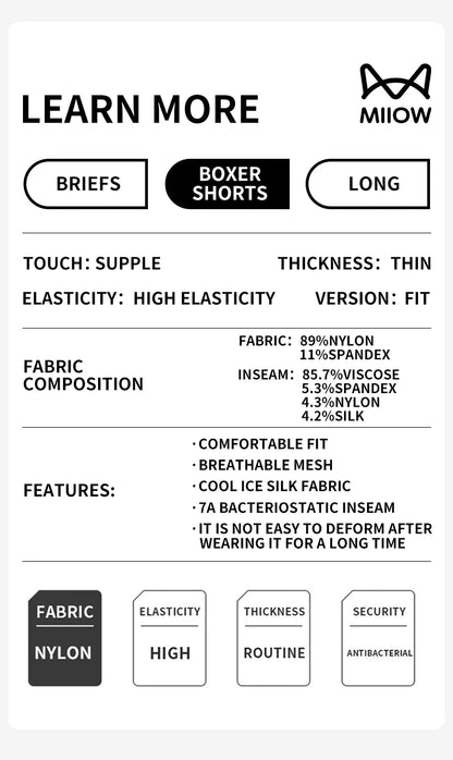 MiiOW Men's Ice Silk Underwear 3Pcs 7A Antibacterial Breathable Briefs - ShopHub