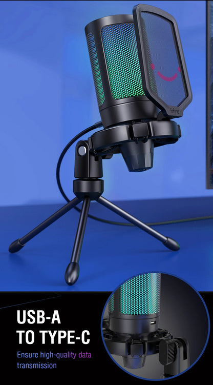 FIFINE USB Gaming Microphone: Elevate Your Streaming Experience with RGB Flair