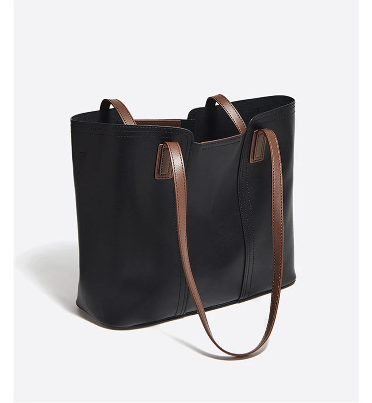 FOXER Soft Leather Handbag Women's Shoulder Bag Cowhide Leather Female Tote Bag Commute Large Capacity Luxury Bucket Bag Purse