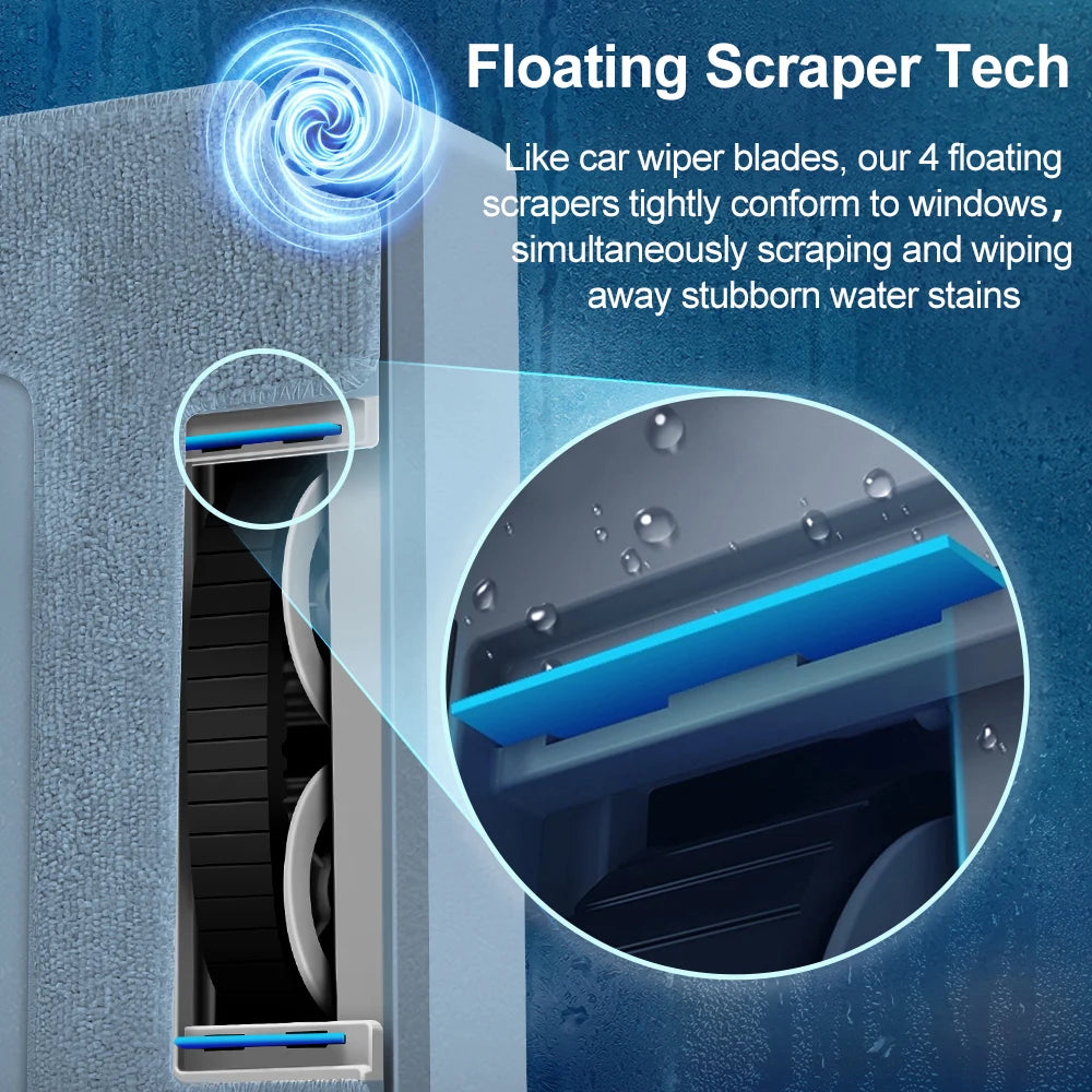 ShopHub NZ ABIR WD9 4-Way Robot Window Cleaner on glass surface, showing sleek design and cleaning pads in action.