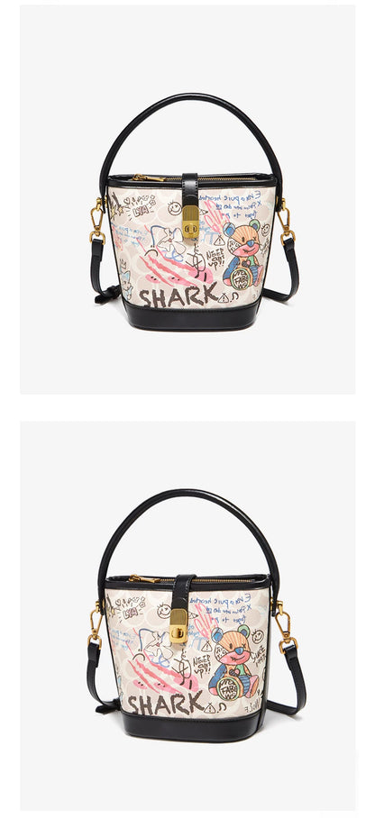 FOXER PU Leather Stylish Women's Dating Handbag Premium Commuter Messenger Shoulder Bag Lady Office Prints Bucket Crossbody Bags