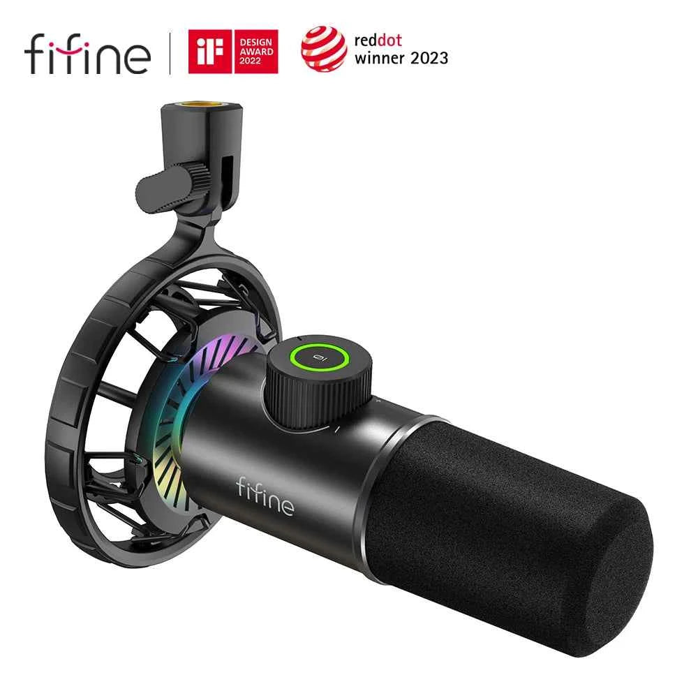 FIFINE Dynamic Microphone for windows&laptop,USB Mic for Gaming with Tap-to-Mute Button/RGB Light/Headphone Jack -K658
