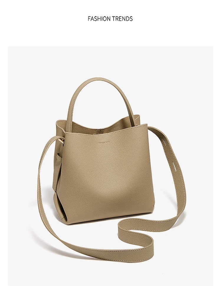 FOXER Soft Leather Bucket Bag for Women Simple Genuine Leather Shoulder Bag Female Casual Handbag Daily Work Crossbody Purse