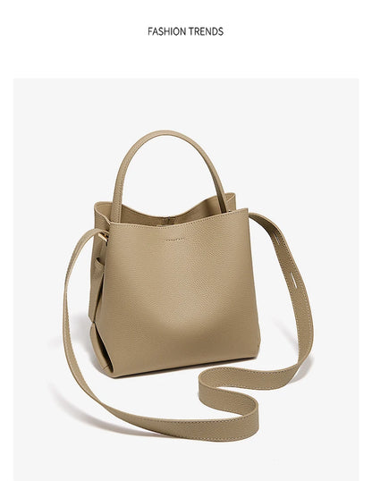 FOXER Soft Leather Bucket Bag for Women Simple Genuine Leather Shoulder Bag Female Casual Handbag Daily Work Crossbody Purse