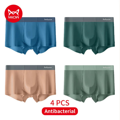 MiiOW 4Pcs Men's Silky Underwear Antibacterial Crotch Boxer Briefs - ShopHub