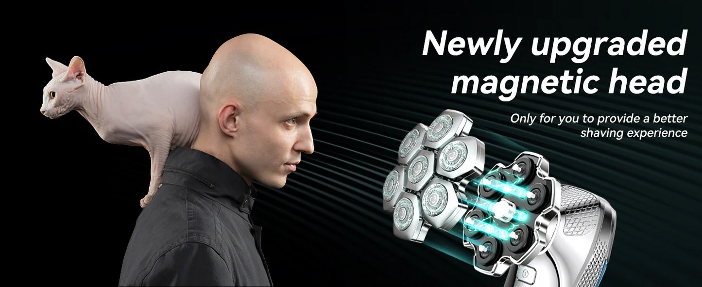 KENSEN 5 in 1 Electric Head Shaver Magnetic 7D Floating Blade
