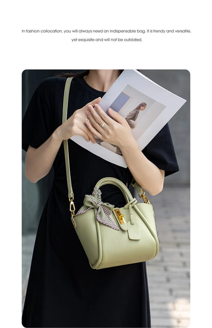 FOXER Women's Handbag Split Leather Shoulder Bag 2026 Fashion Lady Crossbody Bag Light Luxury Commuter Bucket Bag as Gift