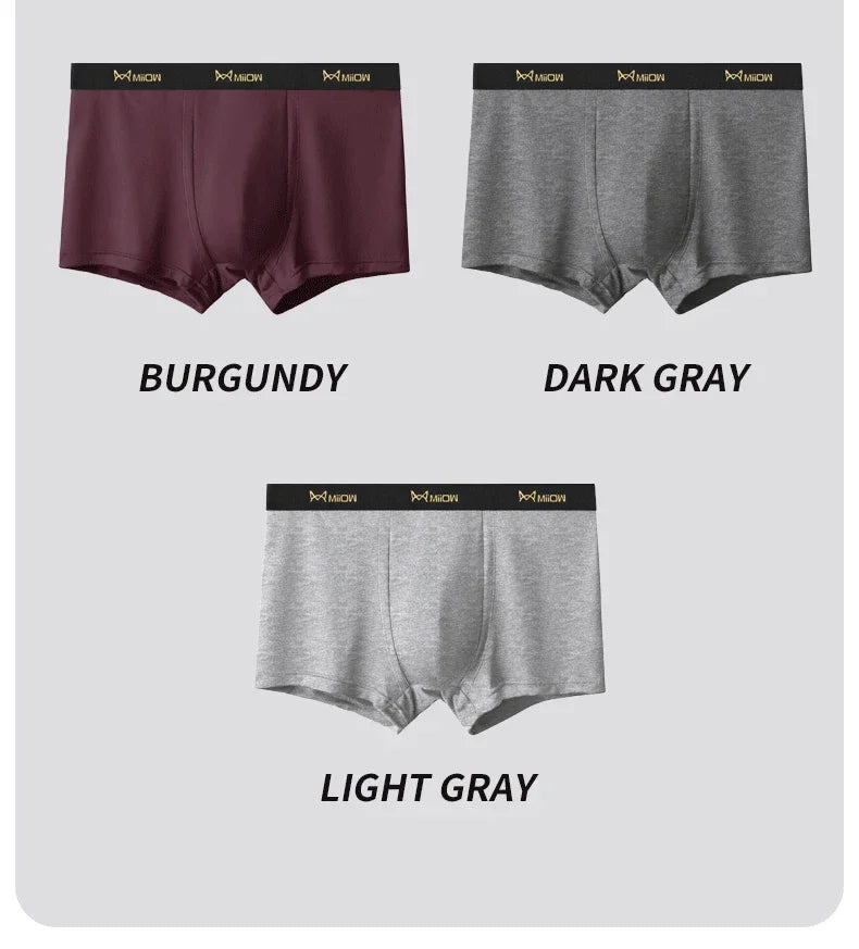 MiiOW 3Pcs Men's Antibacterial Boxer Underwear - Cotton Breathable Mesh Crotch Plus Size Boxershorts - ShopHub