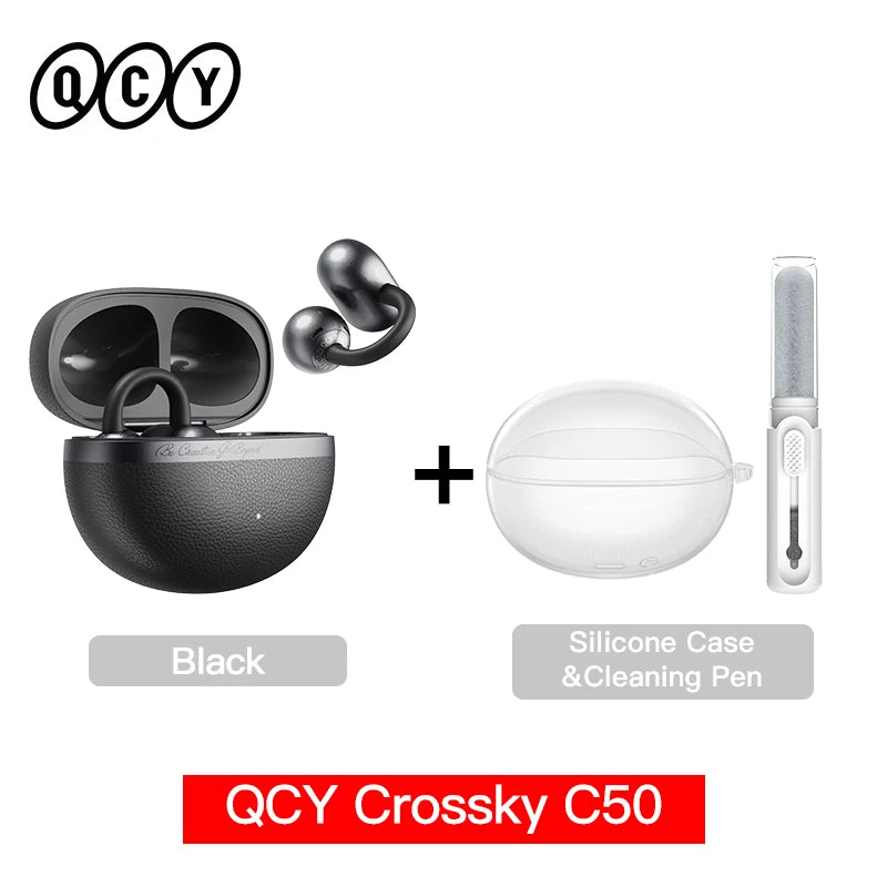 QCY CT06 Open Ear Wireless Earbuds with 4-Mic Calls and Bass Boost - Bluetooth 6.0 Clip-On Sports Headphones with 35 Hours Playtime - ShopHub