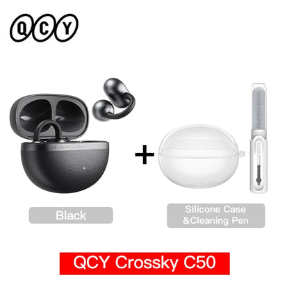 QCY CT06 Open Ear Wireless Earbuds with 4-Mic Calls and Bass Boost - Bluetooth 6.0 Clip-On Sports Headphones with 35 Hours Playtime - ShopHub